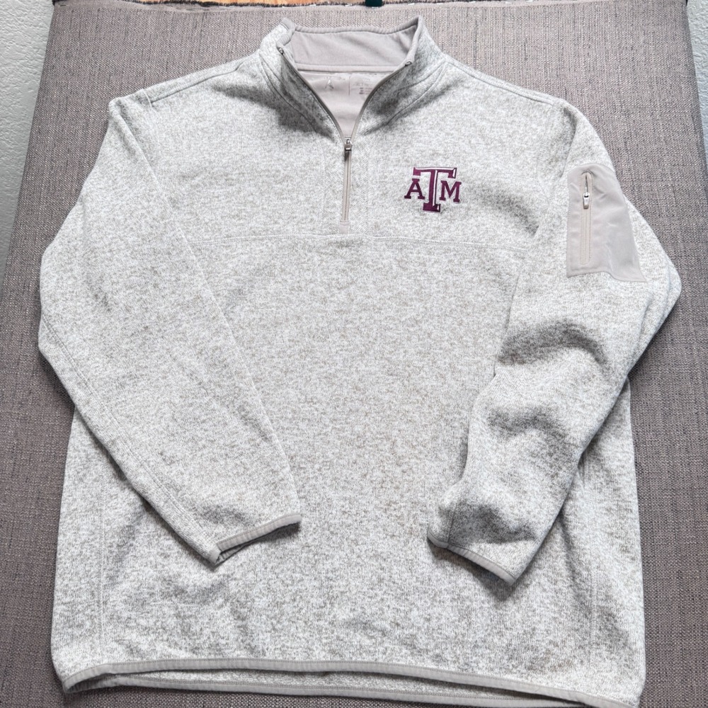 Antigua Texas A&M Aggies Mens 2XL Quarter Zip Pullover Oatmeal Heather Sweater